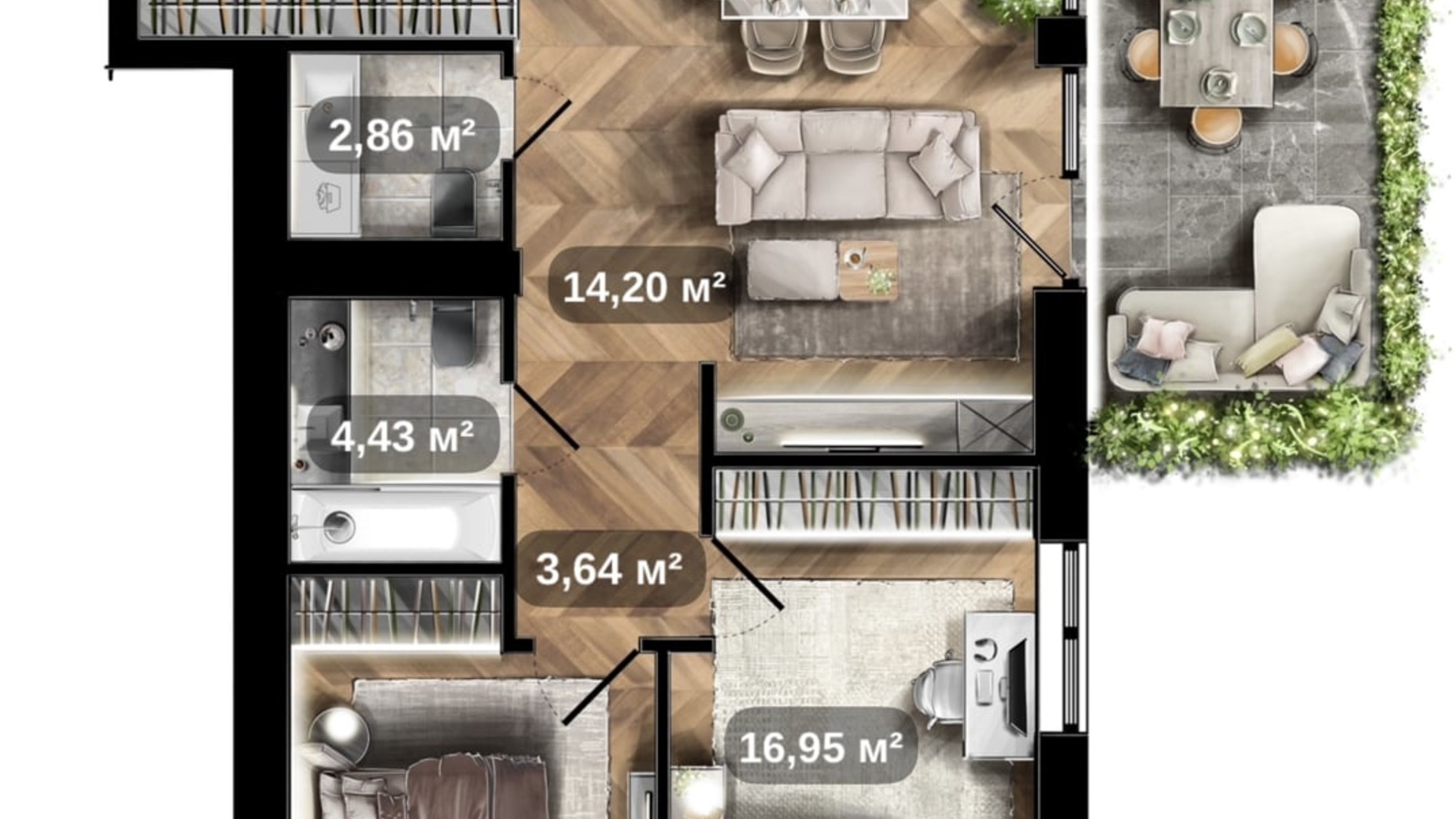 Планировка 2-комнатной квартиры в ЖК Central Park 81.15 м², фото 675418