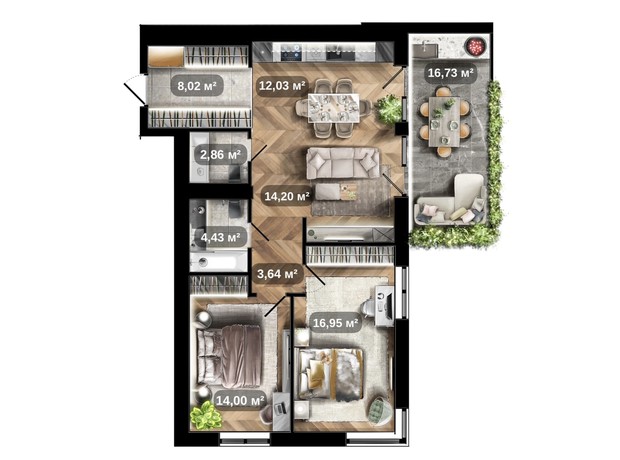 ЖК Central Park: планировка 2-комнатной квартиры 81.15 м²