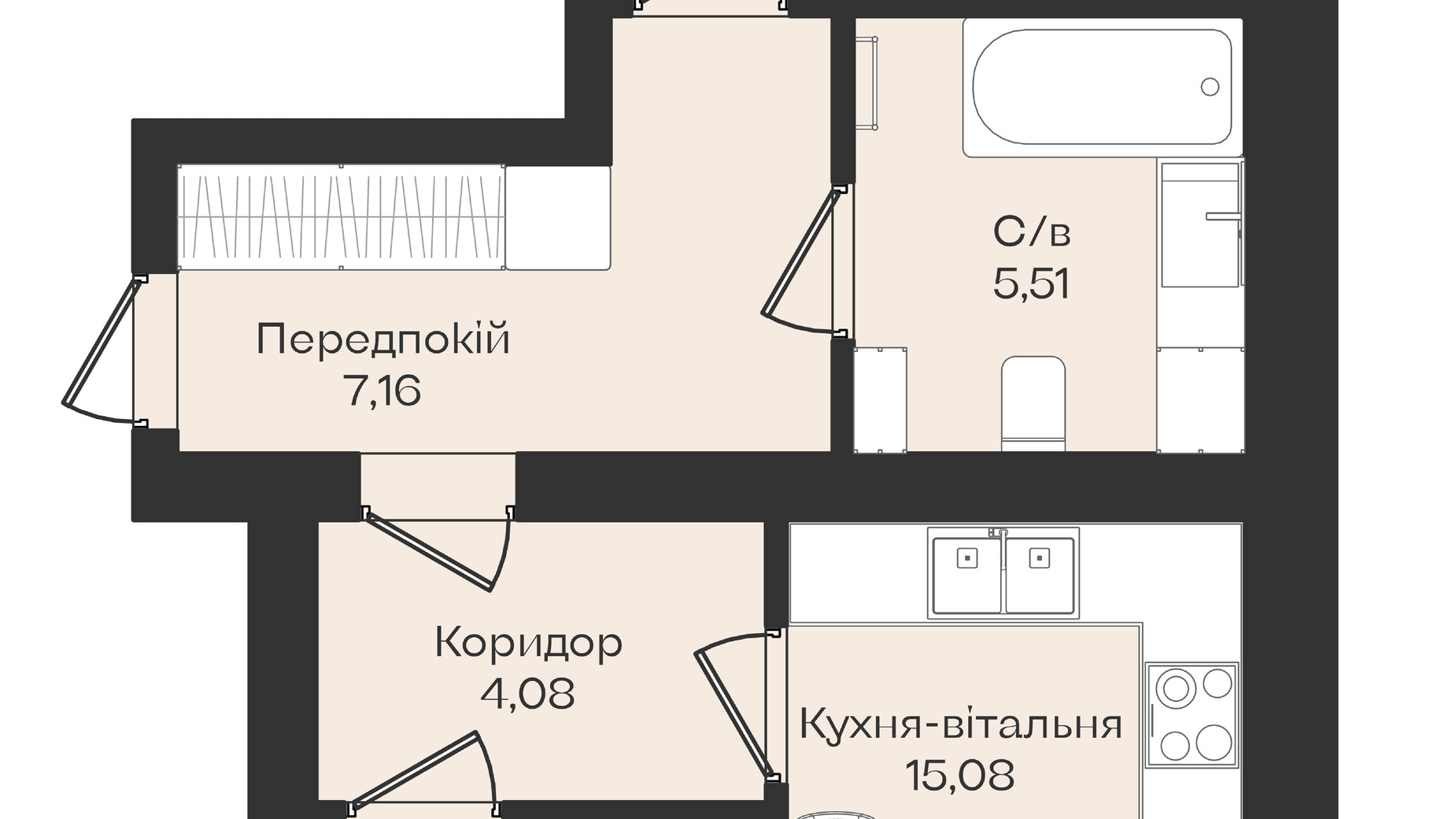 Планування 2-кімнатної квартири в Клубний будинок Лівобережний 64.9 м², фото 675538