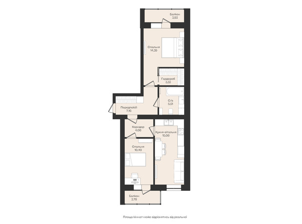 ЖК Левобережный: планировка 2-комнатной квартиры 64.9 м²