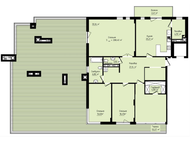 ЖК Globus Premium: планування 4-кімнатної квартири 208.4 м²