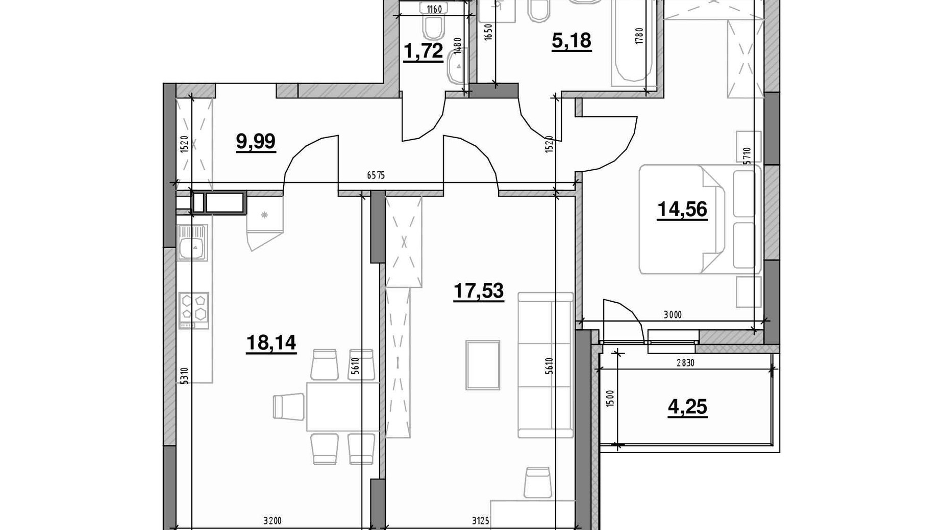 Планування 2-кімнатної квартири в ЖК Ok'Land 71.37 м², фото 676125