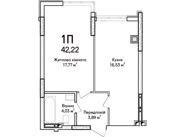 ЖК Синергия Сити: планировка 1-комнатной квартиры 40 м²