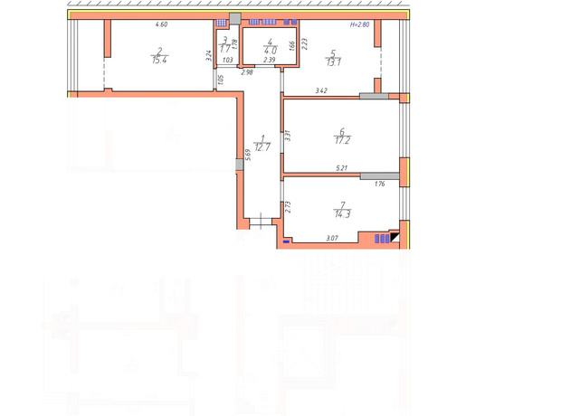 ЖК Престижный 2: планировка 3-комнатной квартиры 85.6 м²