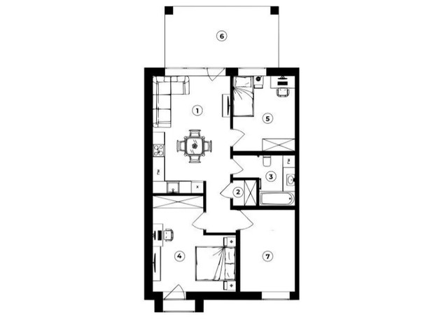 Таунхаус Motuz Hill: планировка 2-комнатной квартиры 65 м²