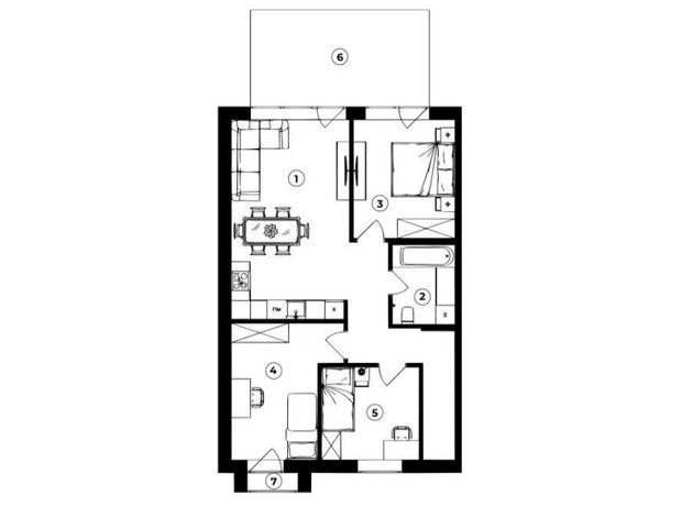 Таунхаус Motuz Hill: планировка 3-комнатной квартиры 75 м²