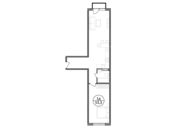 ЖК Парксайд: планування 1-кімнатної квартири 53.3 м²