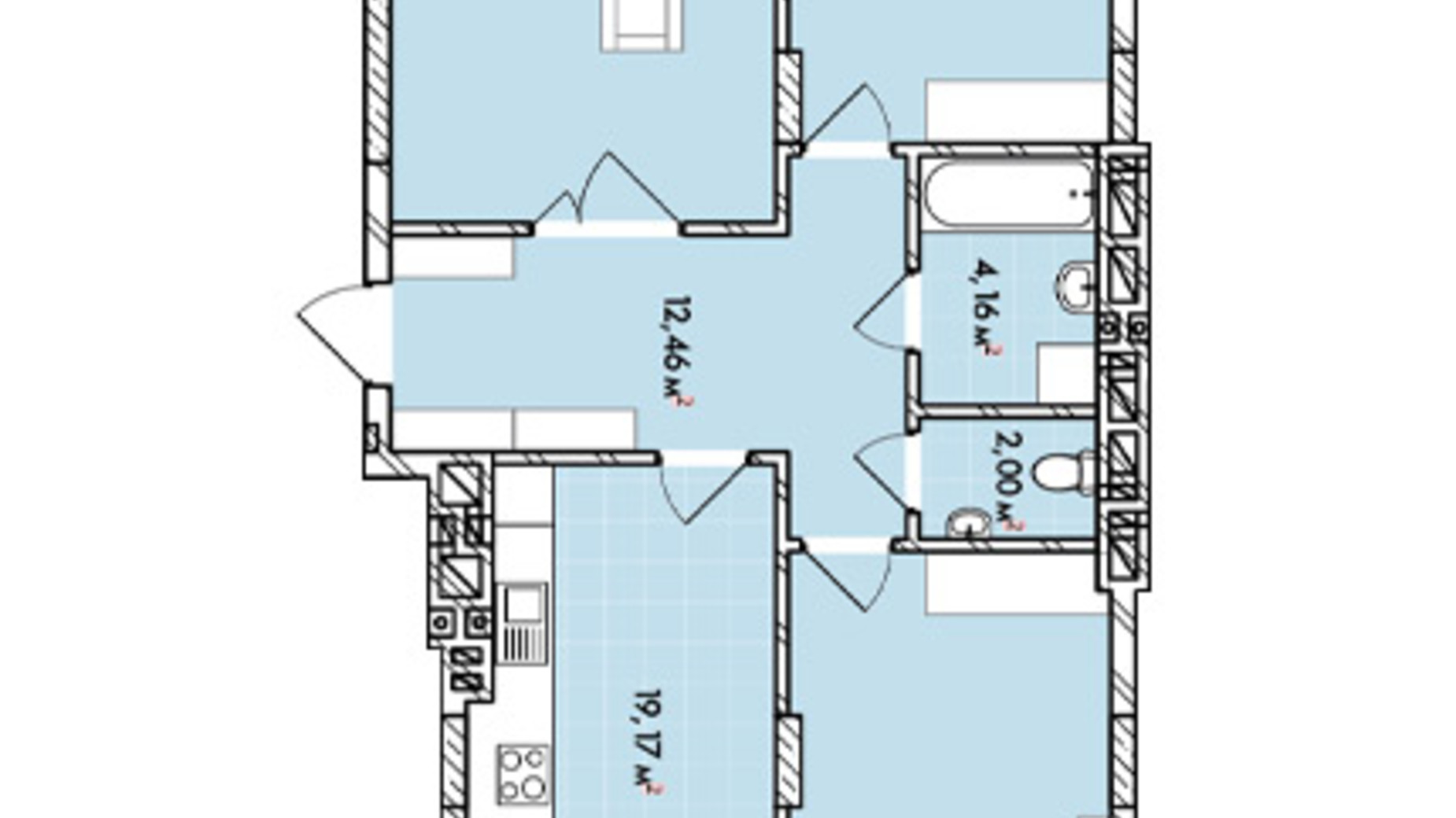 Планировка 3-комнатной квартиры в ЖК Софиевка 107.82 м², фото 677235