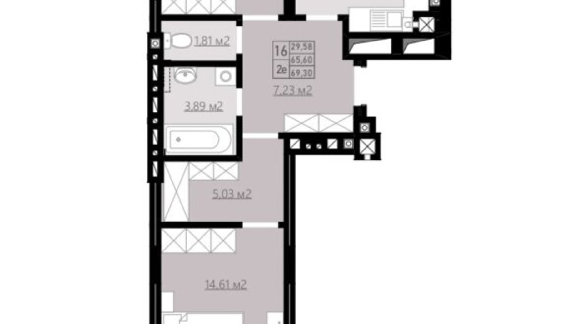 Планування 2-кімнатної квартири в ЖК Praud comfort 69.3 м², фото 677614