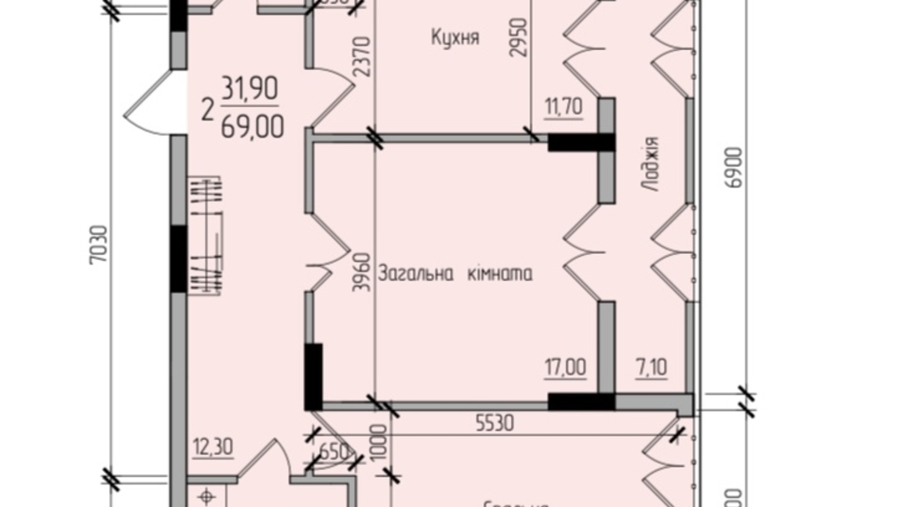 Планування 2-кімнатної квартири в ЖК Comfort Hall 64.5 м², фото 677649