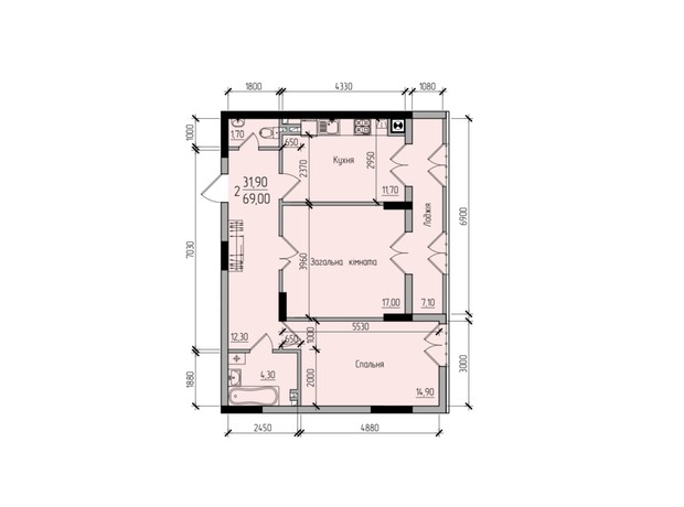 ЖК Comfort Hall: планування 2-кімнатної квартири 64.5 м²