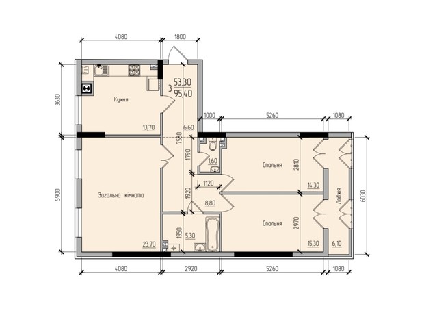 ЖК Comfort Hall: планировка 3-комнатной квартиры 95.4 м²