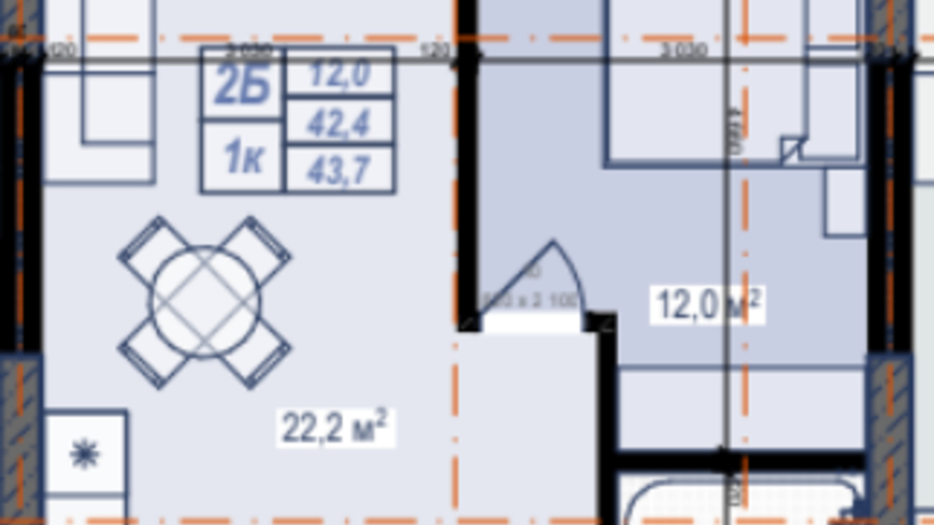 Планировка 1-комнатной квартиры в ЖК Prostir 43.7 м², фото 677813