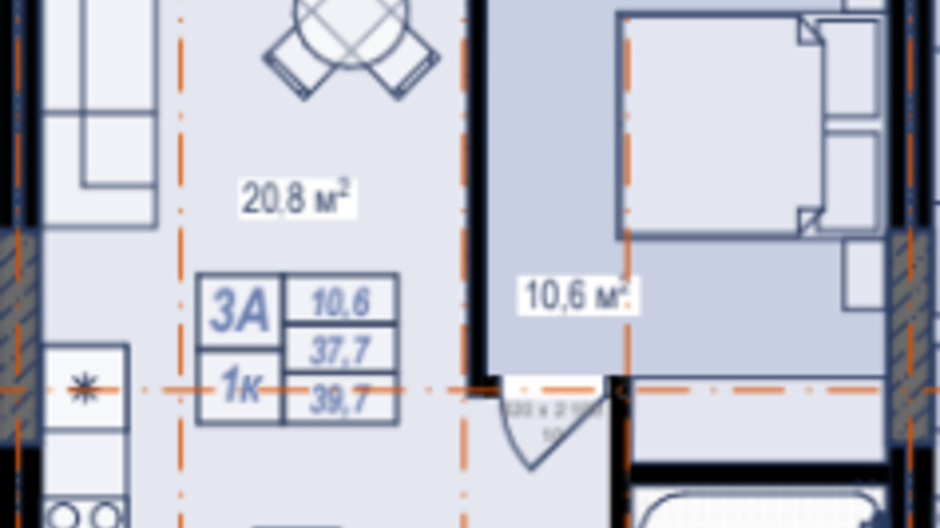 Планировка 1-комнатной квартиры в ЖК Prostir 39.7 м², фото 677816