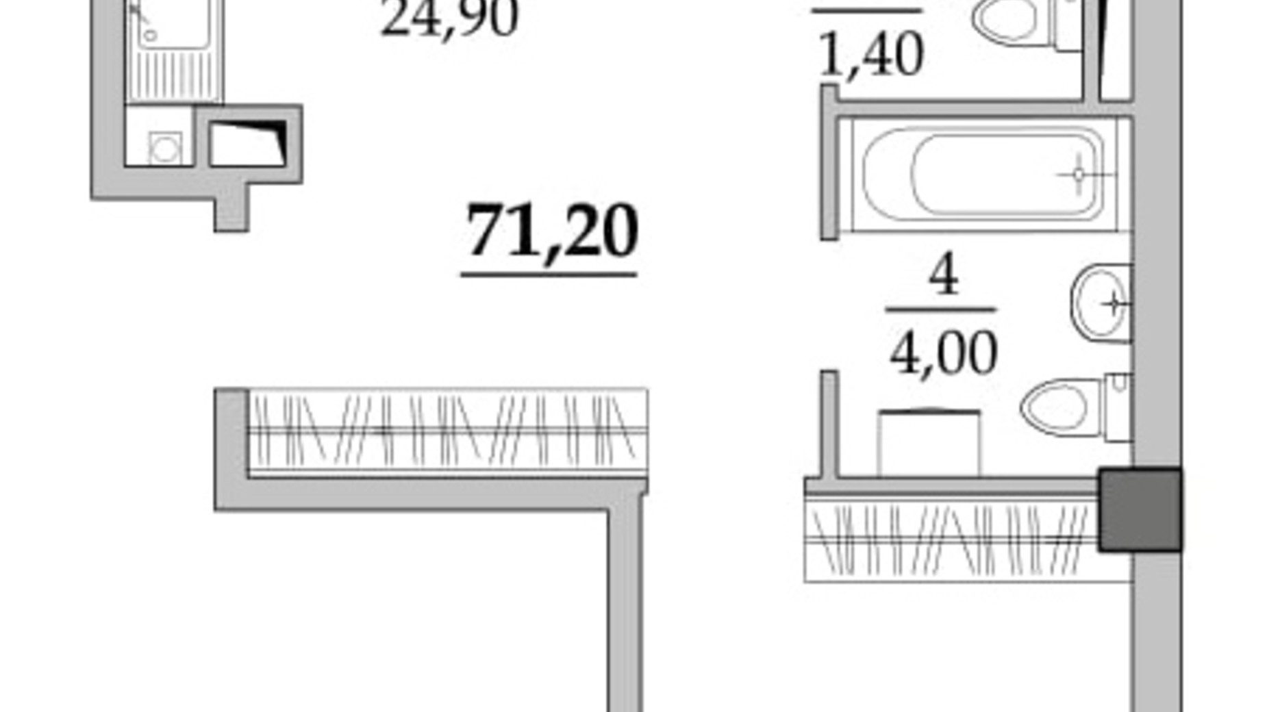 Планування 2-кімнатної квартири в ЖК Таїровські сади 71.2 м², фото 677822