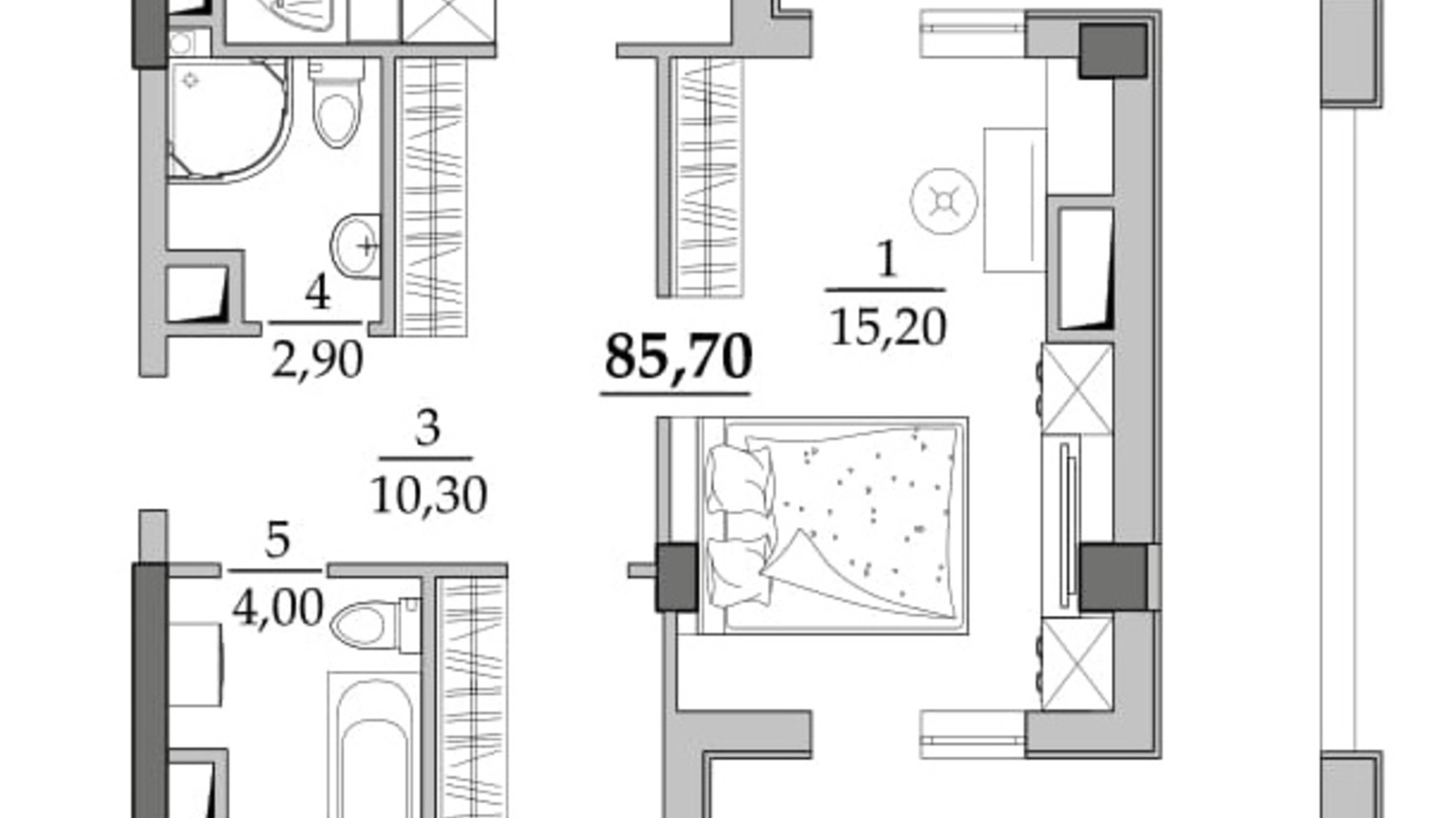 Планування 2-кімнатної квартири в ЖК Таїровські сади 89.7 м², фото 677823