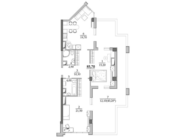 ЖК Таировские сады: планировка 2-комнатной квартиры 89.7 м²