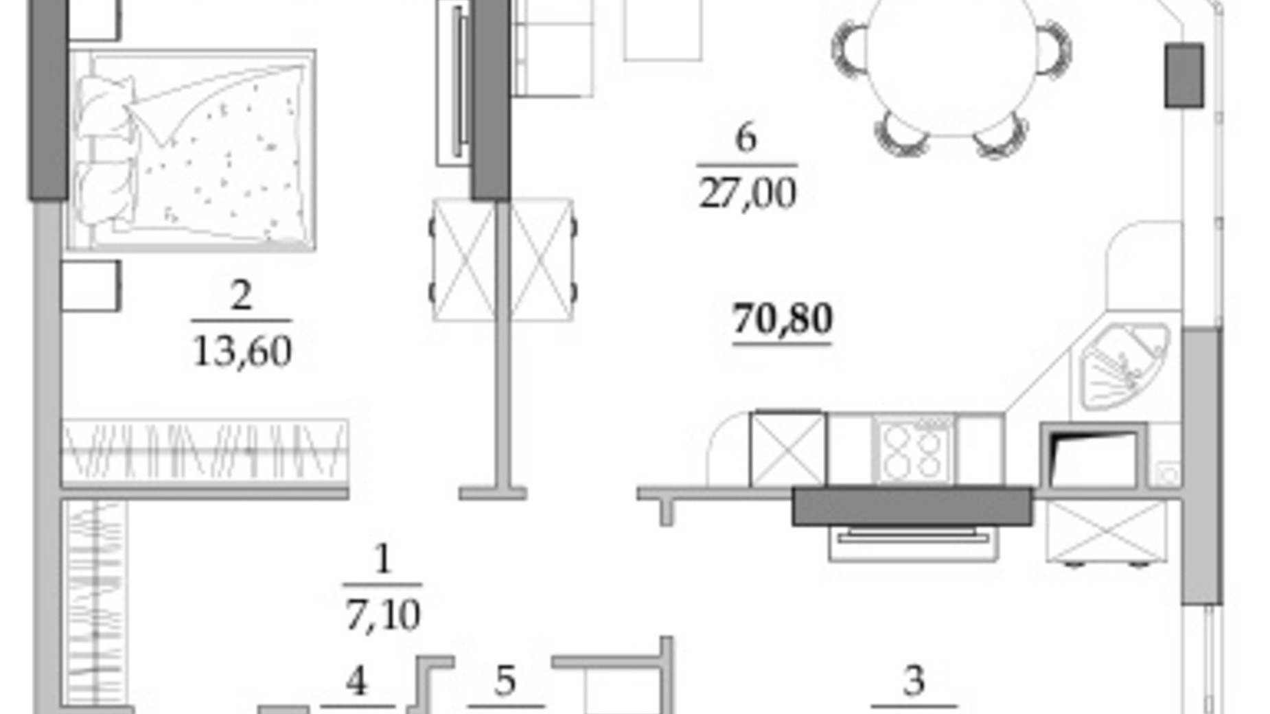 Планировка 2-комнатной квартиры в ЖК Таировские сады 70.8 м², фото 677825