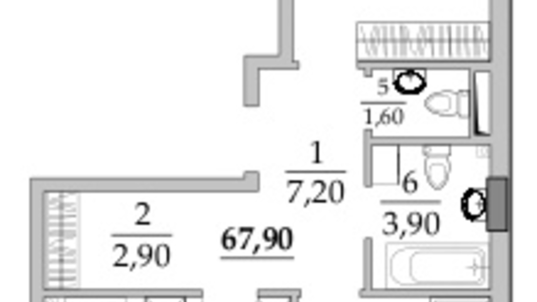 Планировка 2-комнатной квартиры в ЖК Таировские сады 68.1 м², фото 677826