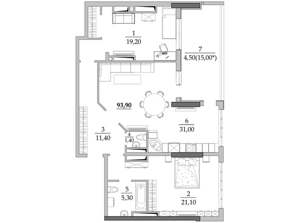 ЖК Таїровські сади: планування 2-кімнатної квартири 81.9 м²