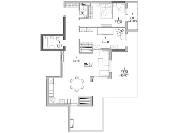 ЖК Таировские сады: планировка 2-комнатной квартиры 106.4 м²