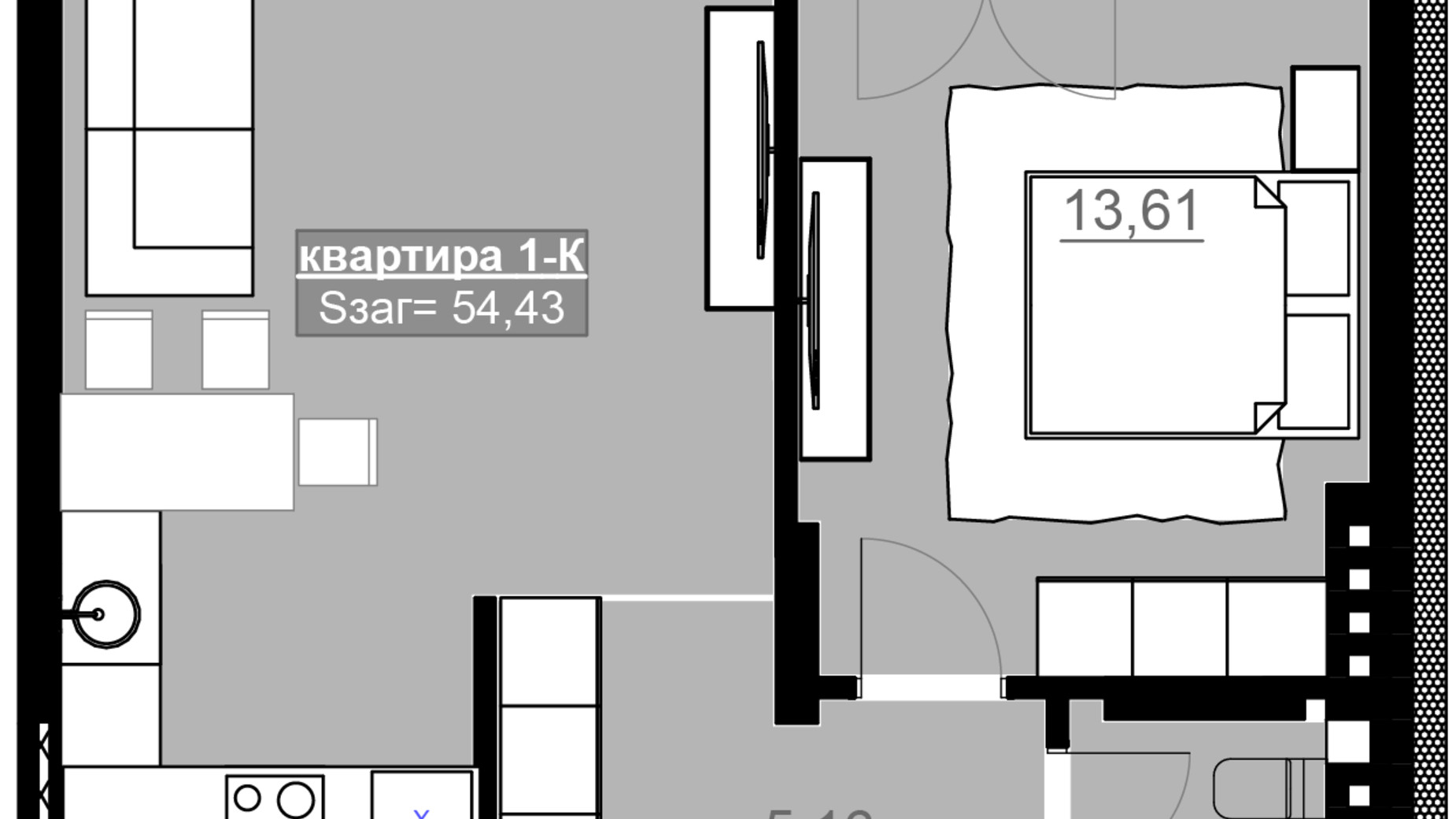 Планировка 1-комнатной квартиры в ЖК Привокзальный 54.43 м², фото 677847