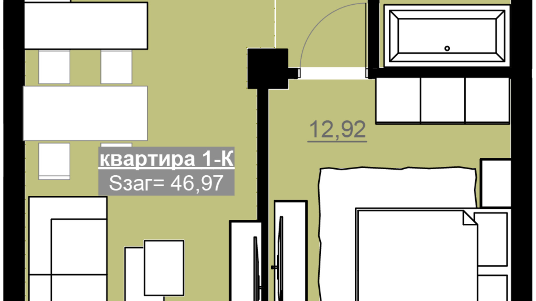 Планировка 1-комнатной квартиры в ЖК Привокзальный 46.97 м², фото 677848