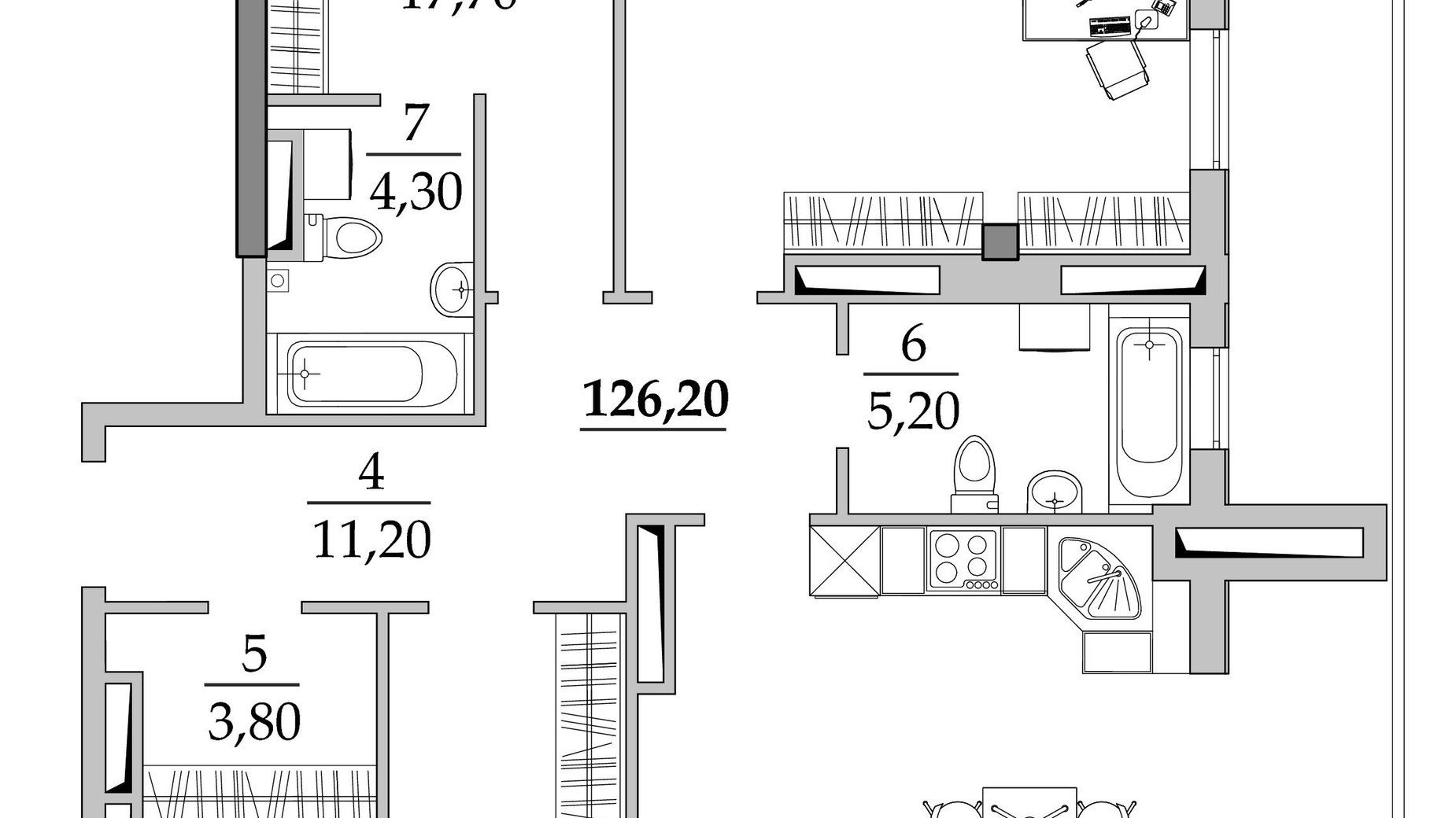 Планировка 3-комнатной квартиры в ЖК Таировские сады 123 м², фото 678252