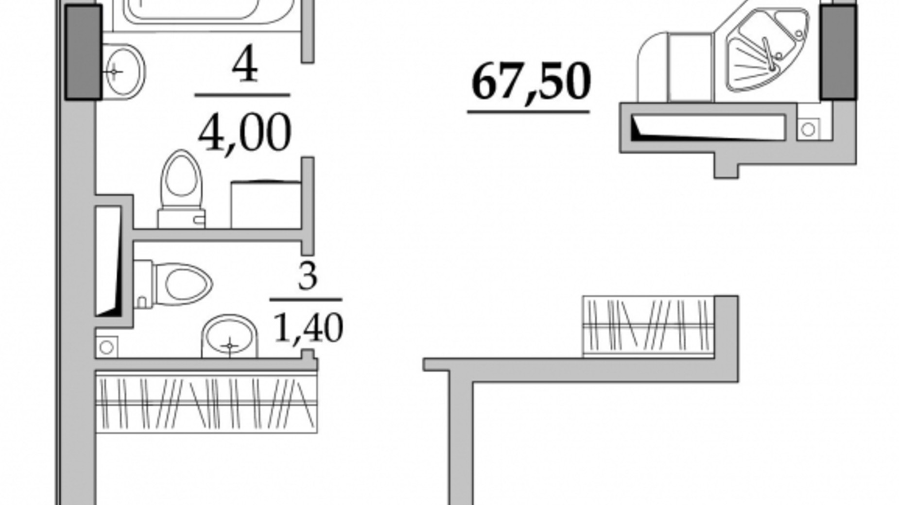 Планування 2-кімнатної квартири в ЖК Таїровські сади 67.5 м², фото 678253