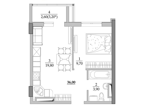 ЖК Таировские сады: планировка 1-комнатной квартиры 36 м²