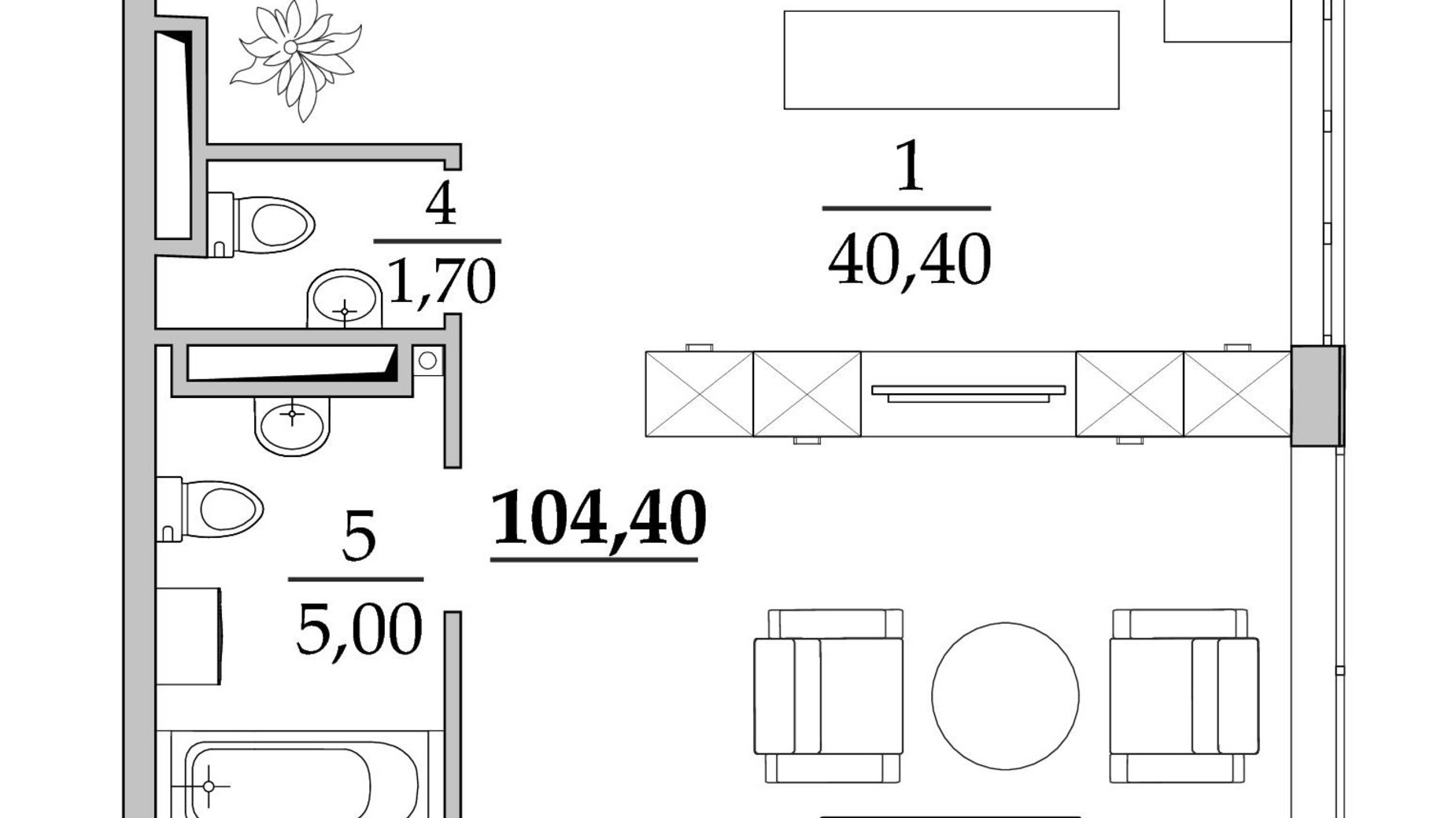 Планировка 3-комнатной квартиры в ЖК Таировские сады 106.2 м², фото 678256