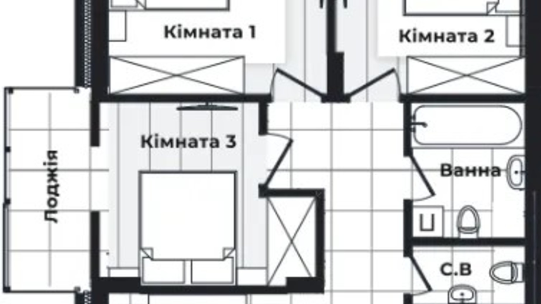 Планування 2-кімнатної квартири в ЖК Compass 70.6 м², фото 678425