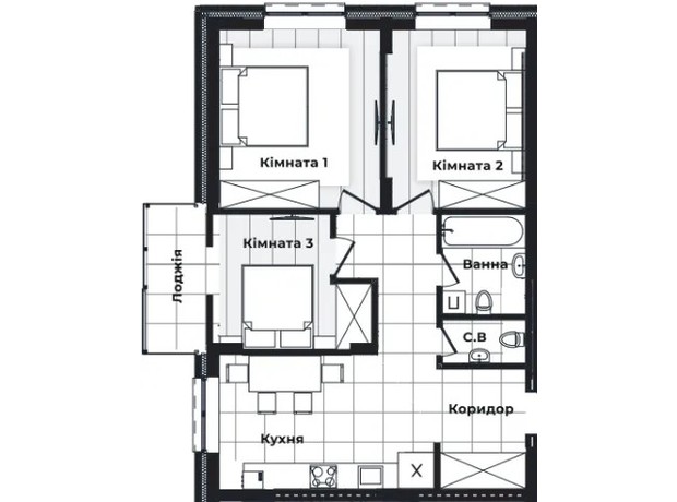 ЖК Compass: планування 2-кімнатної квартири 70.6 м²