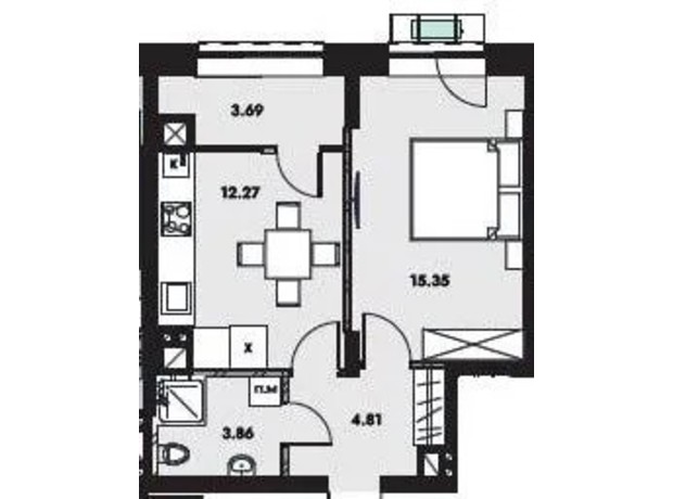 ЖК Compass: планировка 1-комнатной квартиры 40 м²