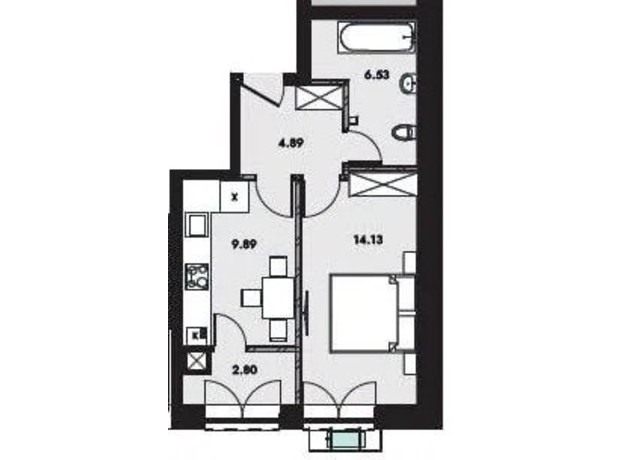 ЖК Compass: планування 1-кімнатної квартири 38.2 м²