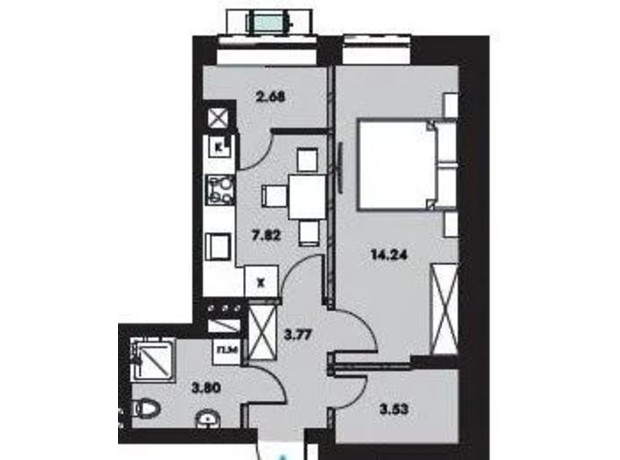 ЖК Compass: планировка 1-комнатной квартиры 35.8 м²