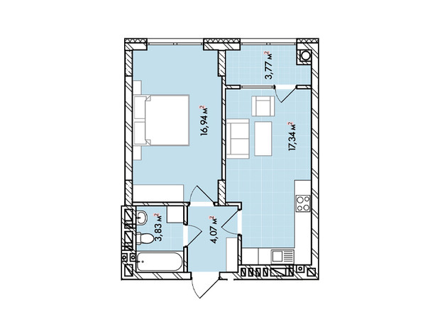 ЖК Софиевка: планировка 1-комнатной квартиры 46 м²