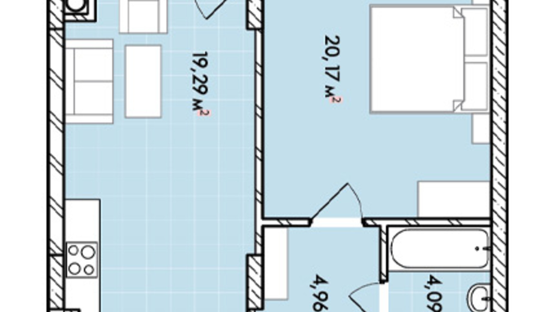 Планировка 1-комнатной квартиры в ЖК Софиевка 53.1 м², фото 678576