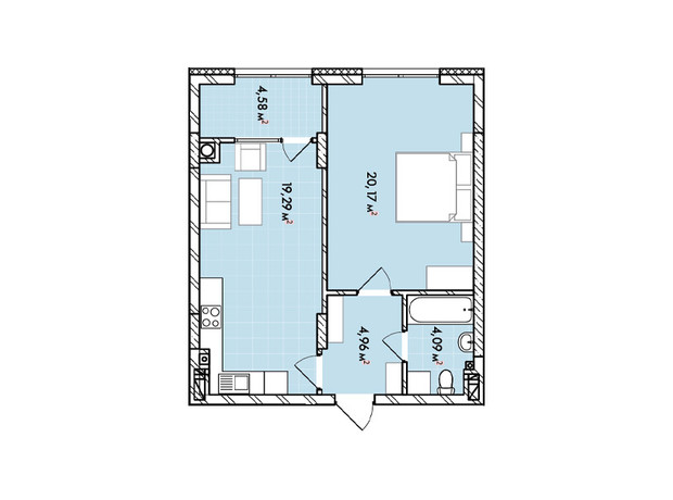 ЖК Софиевка: планировка 1-комнатной квартиры 53.1 м²