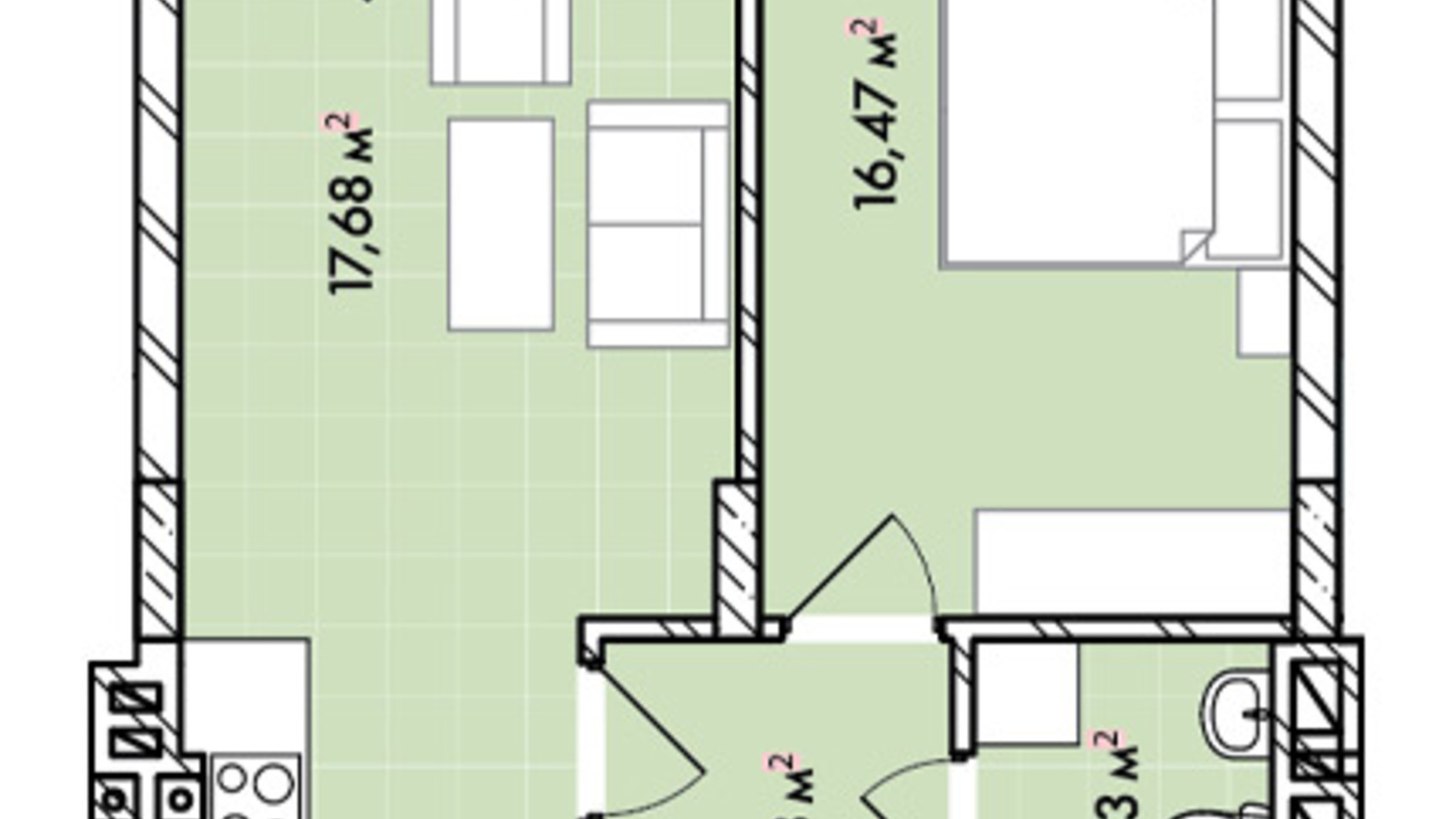 Планировка 1-комнатной квартиры в ЖК Софиевка 46.3 м², фото 678577