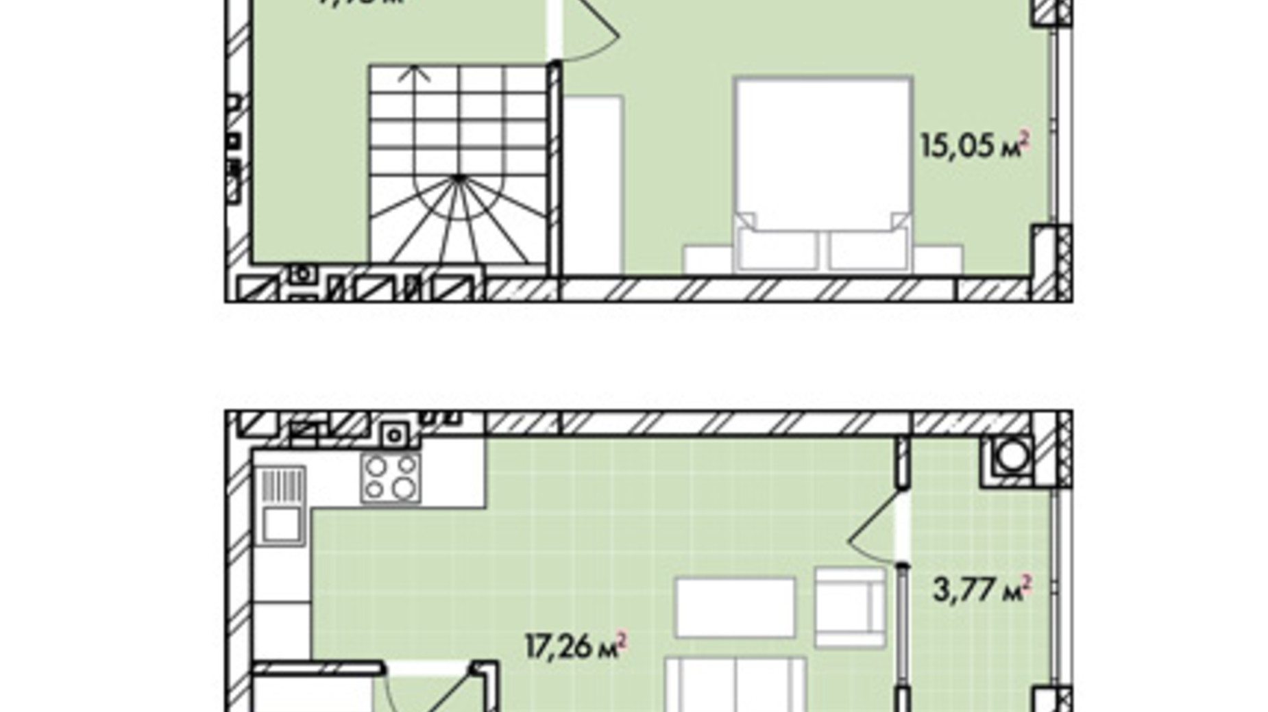 Планировка много­уровневой квартиры в ЖК Софиевка 87.2 м², фото 678578