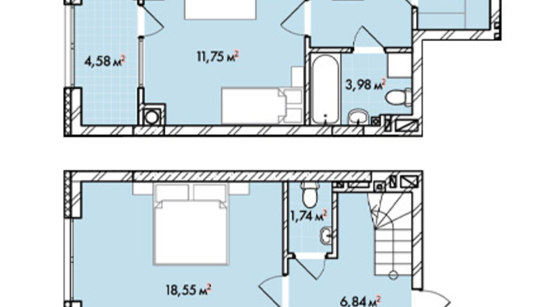 Планировка много­уровневой квартиры в ЖК Софиевка 103.5 м², фото 678582