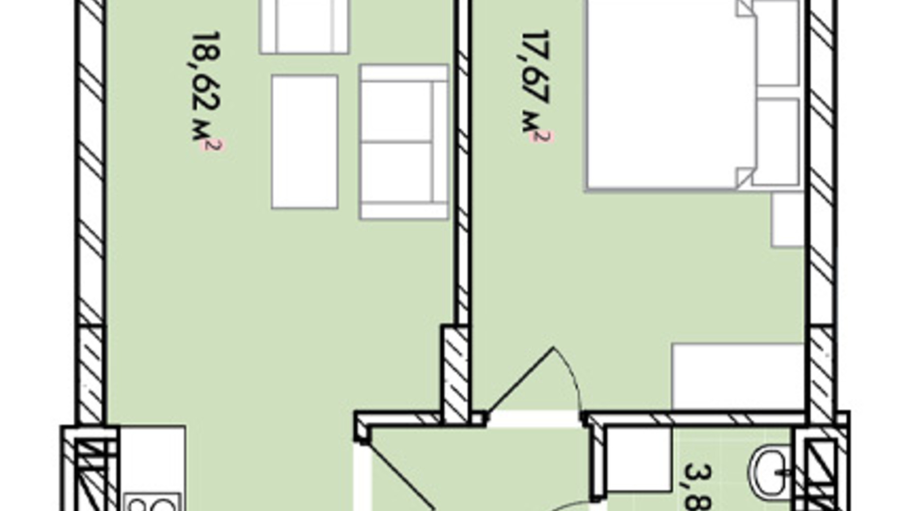 Планування 1-кімнатної квартири в ЖК Софіївка 48.4 м², фото 678585
