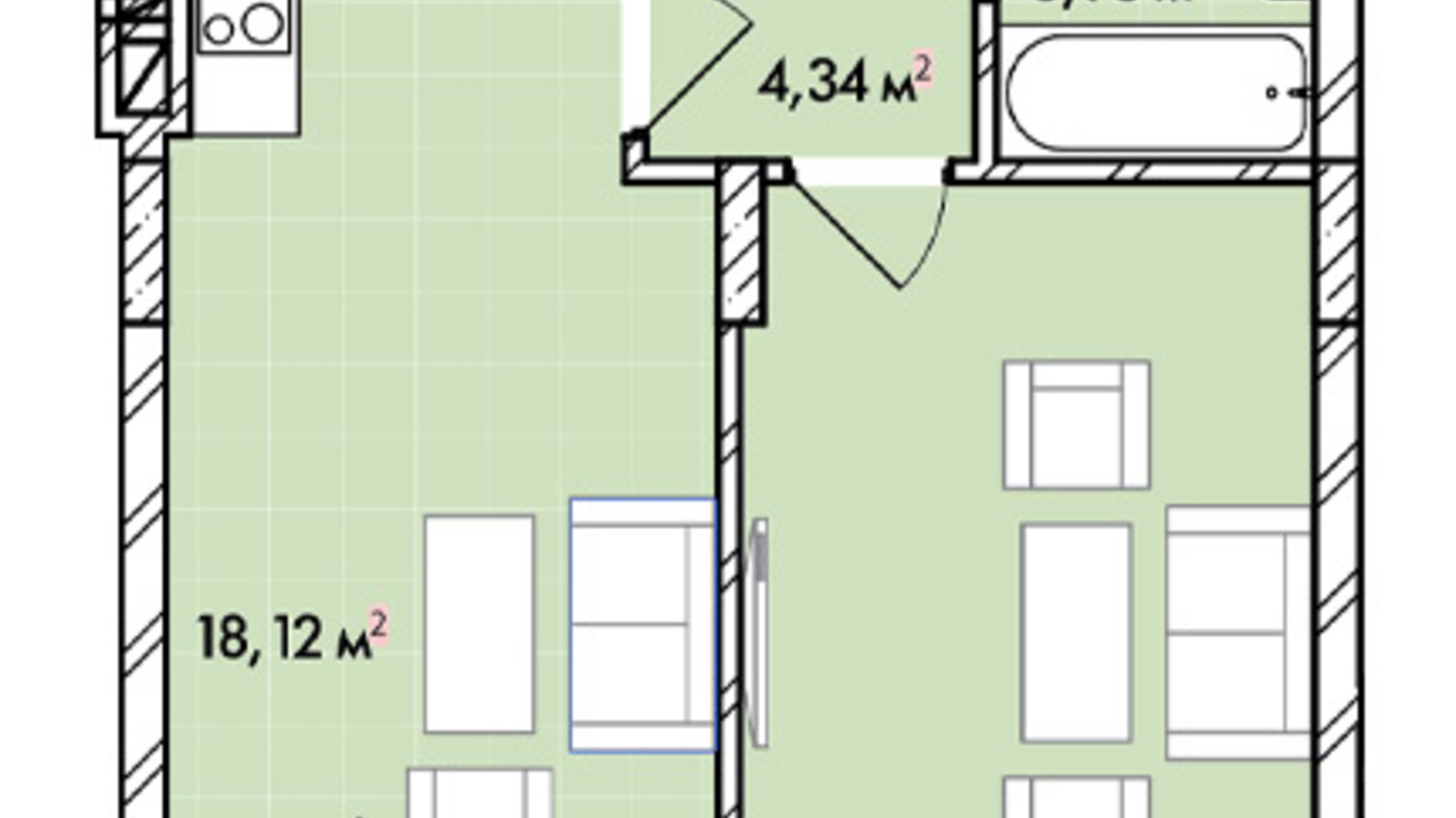 Планування 1-кімнатної квартири в ЖК Софіївка 47.35 м², фото 678591