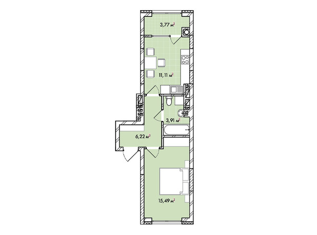 ЖК Софиевка: планировка 1-комнатной квартиры 40.5 м²