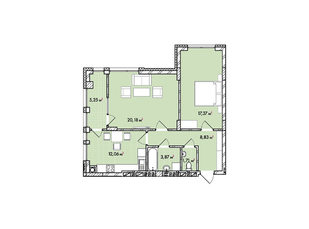 ЖК Софиевка: планировка 2-комнатной квартиры 69.2 м²