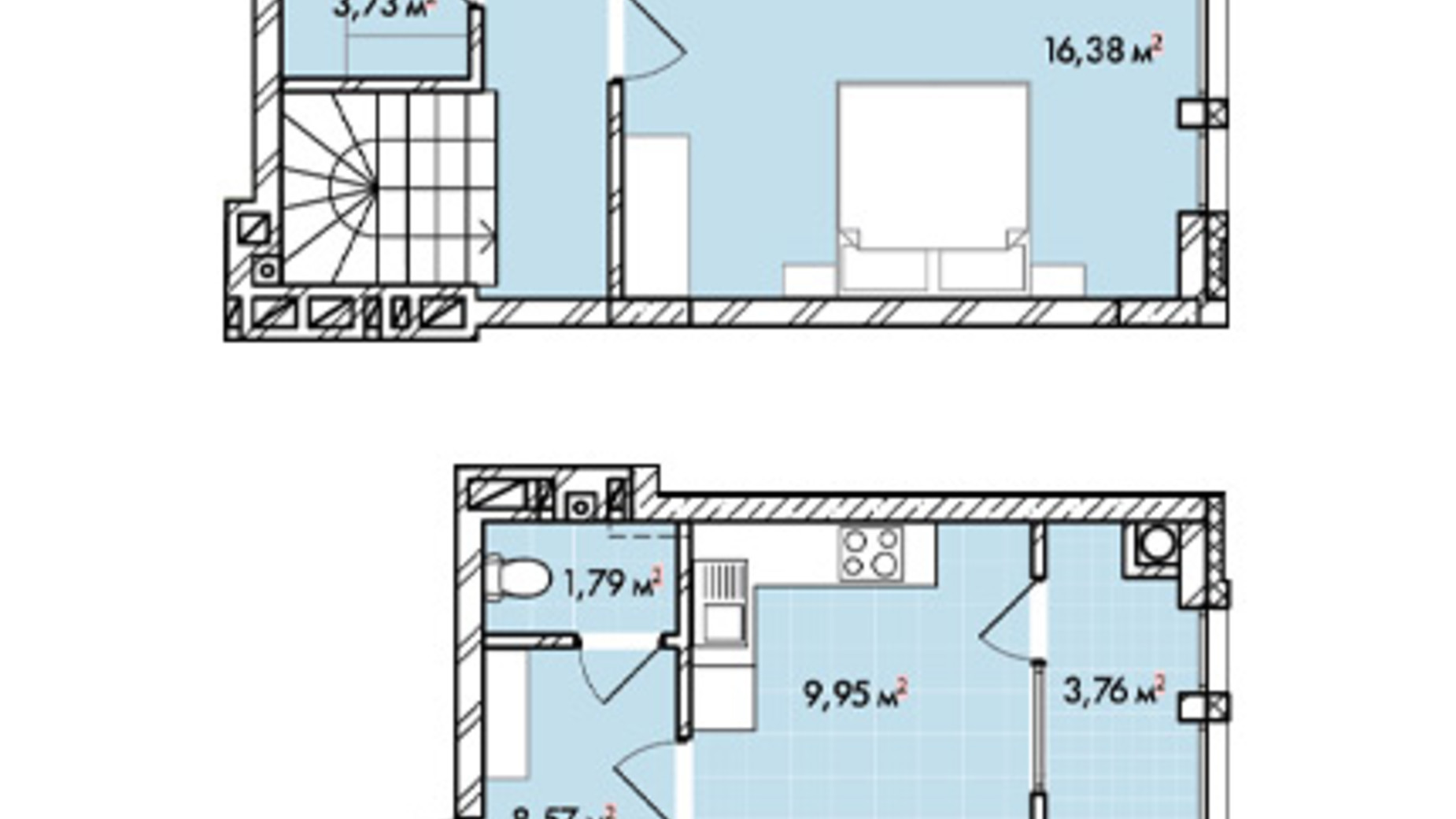 Планировка много­уровневой квартиры в ЖК Софиевка 82.8 м², фото 678597