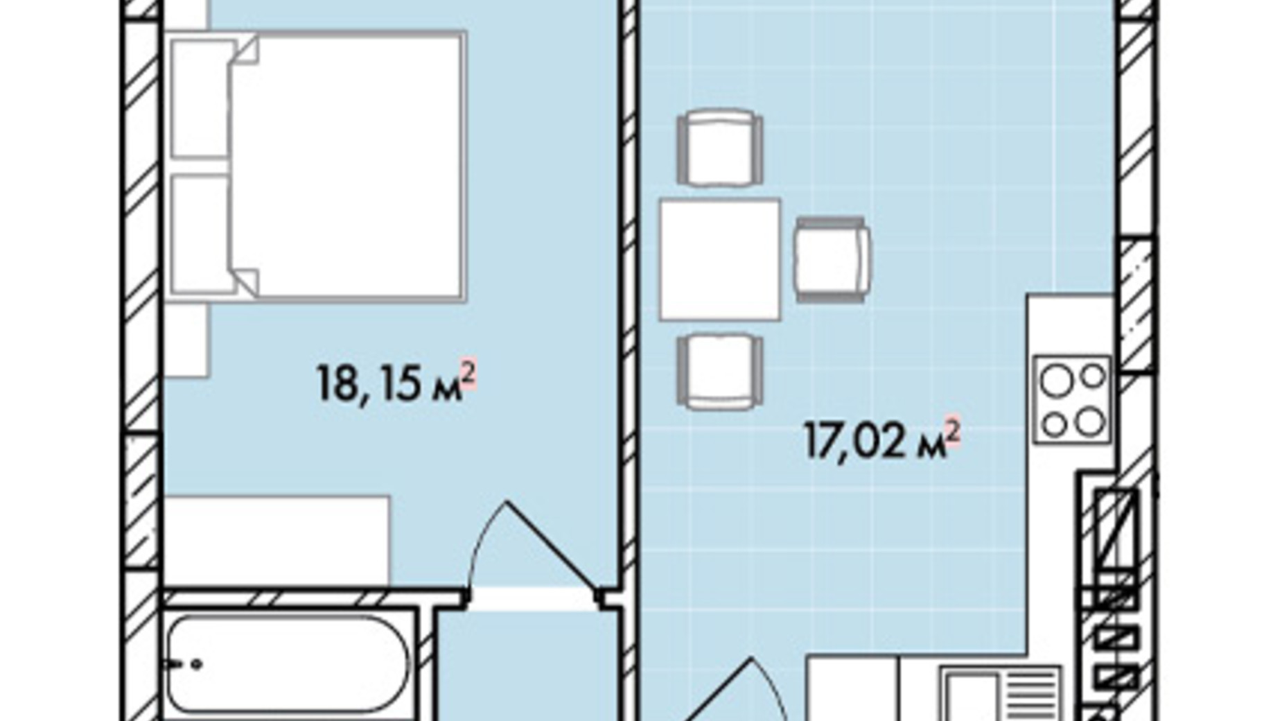 Планировка 1-комнатной квартиры в ЖК Софиевка 48.6 м², фото 678601