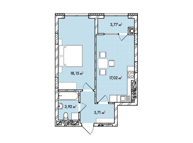 ЖК Софиевка: планировка 1-комнатной квартиры 48.6 м²