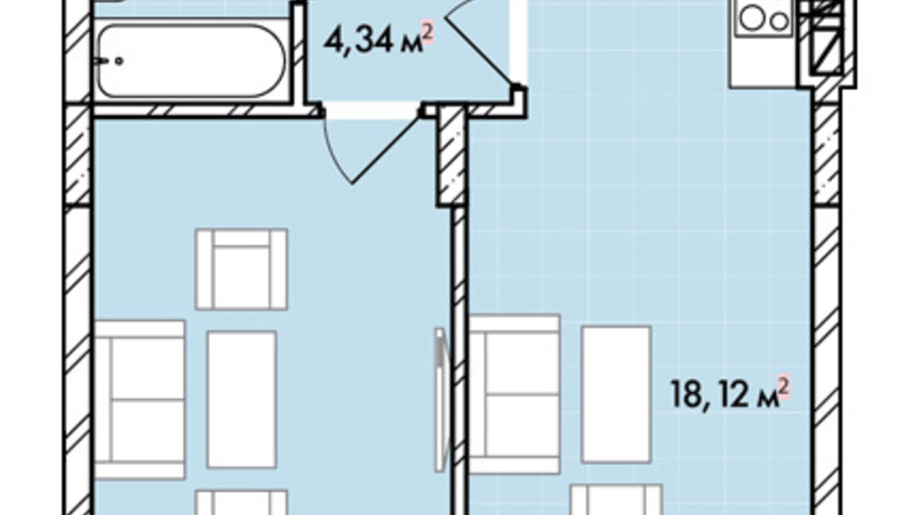 Планировка 1-комнатной квартиры в ЖК Софиевка 47.35 м², фото 678603